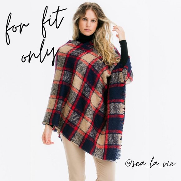 Black Chic Plaid Fringed Blanket Poncho Sweater - Picture 5 of 7